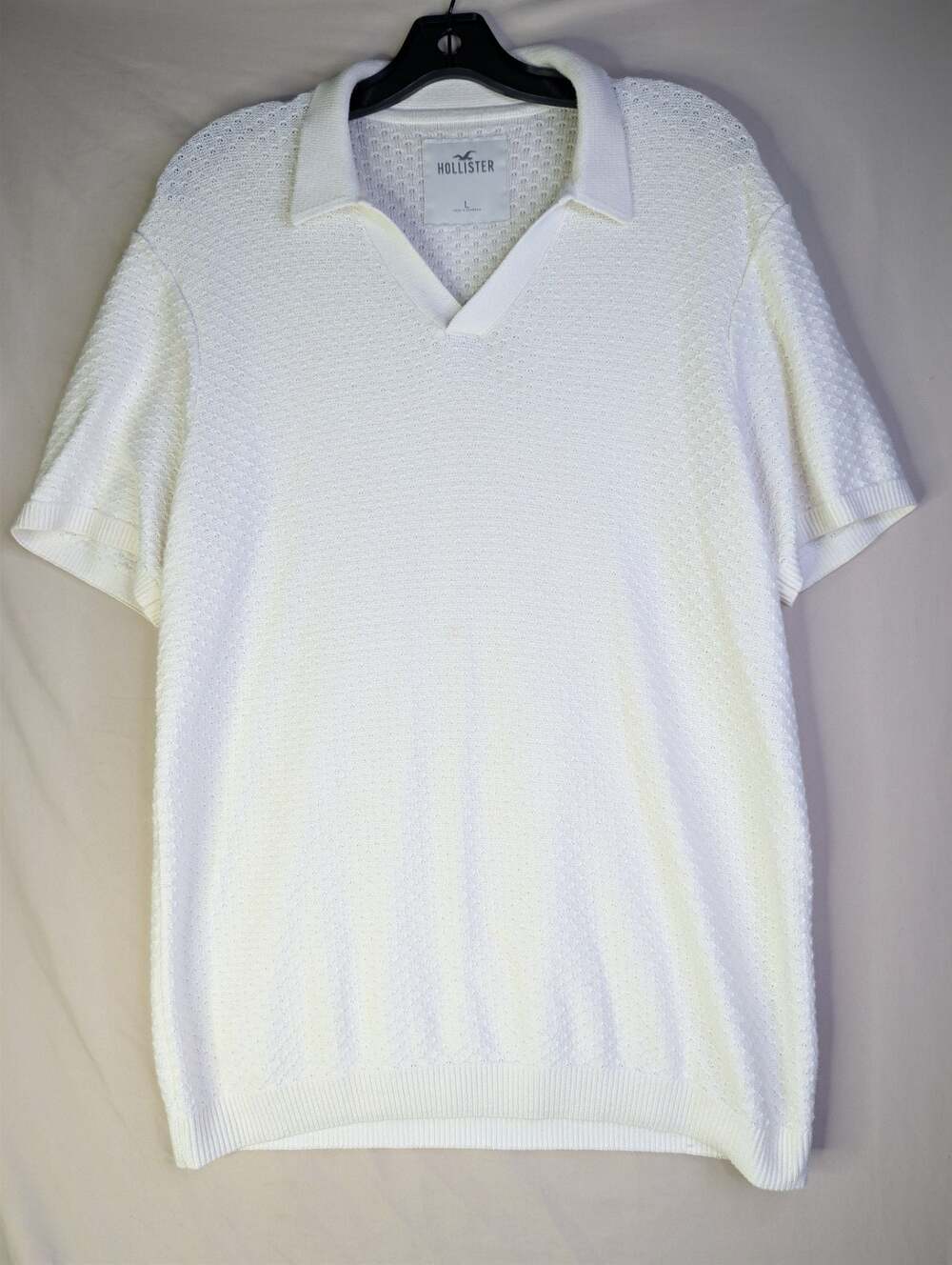 Hollister Men's White Textured Knit Johnny Collar Polo Shirt